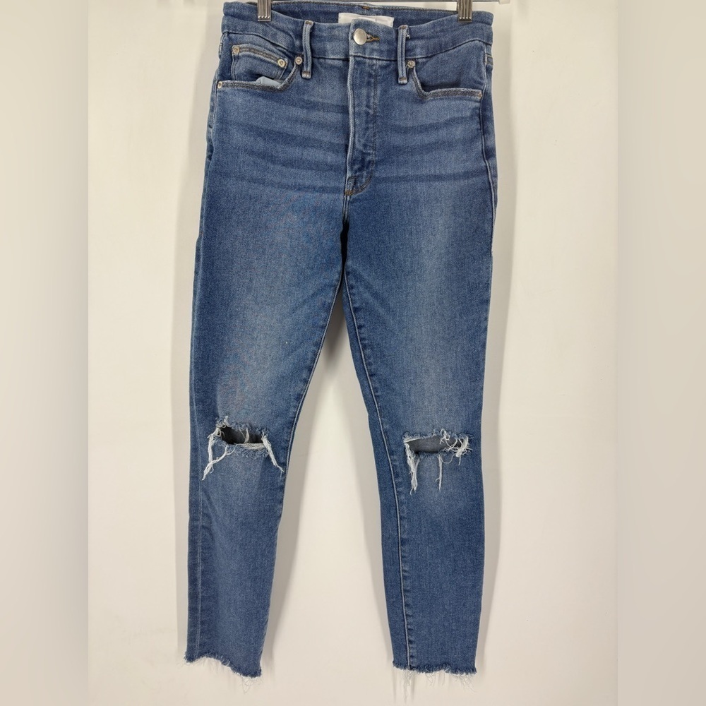 Good American Medium Wash Destress  Skinny Jeans 4/36